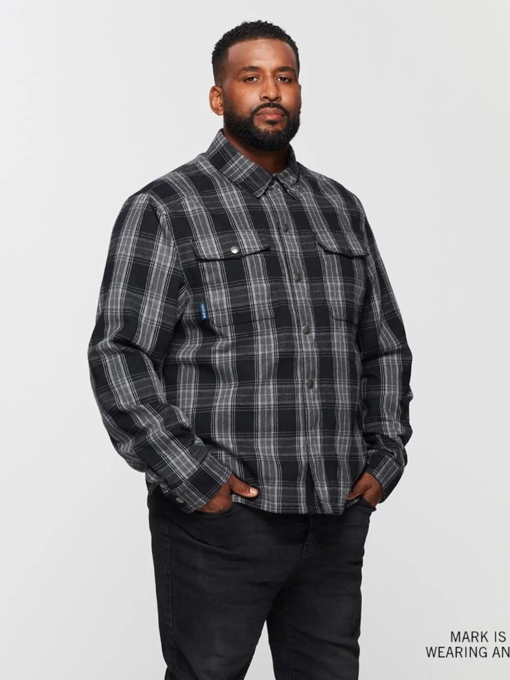 NWOT Indian Motorcycle Men's Armored Plaid Riding Shirt Jacket 3XL - Black/Grey